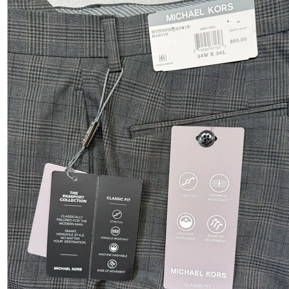 Michael Kors Men's Classic Fit Fall Pattern Pants  Gray 34x34 $95